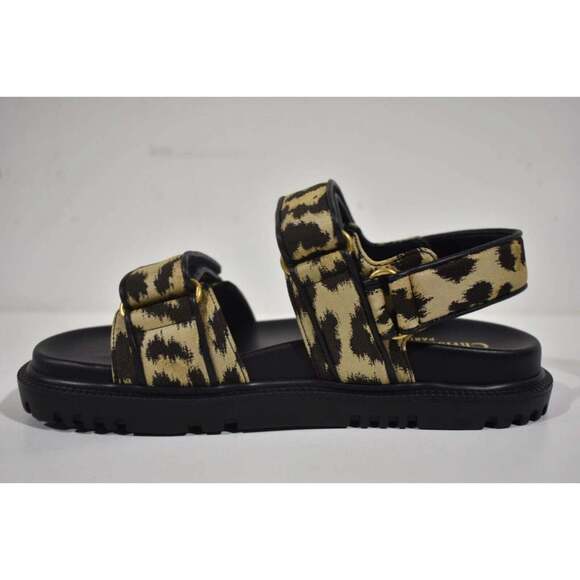 Christian Dior Act Dway Black Gold Leopard Shiny Logo Strap Flat Dad Sandal 35.5 - Picture 8 of 12